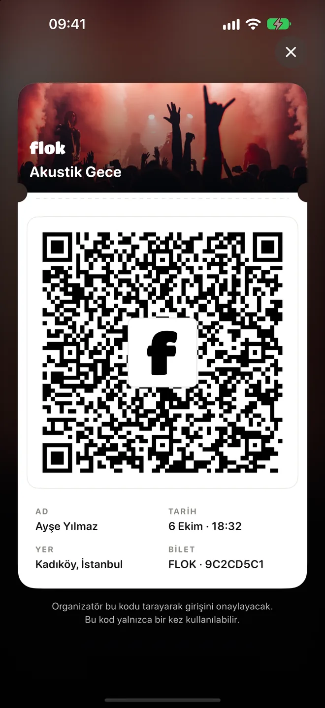 QR bilet ekranı: Akustik Gece bileti